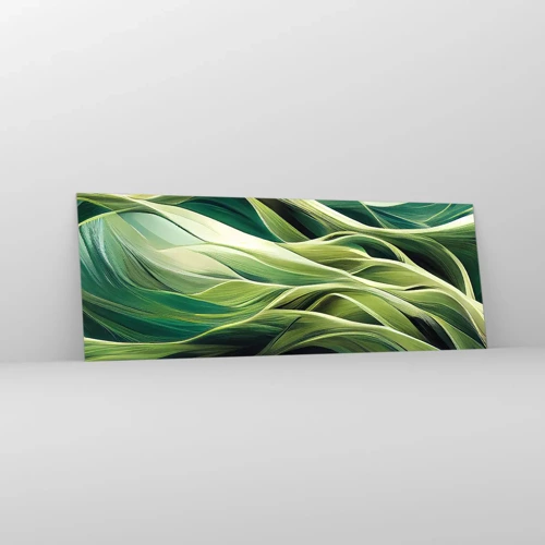 Cuadro sobre vidrio - Impresiones sobre Vidrio - Un juego abstracto de color verde - 140x50 cm