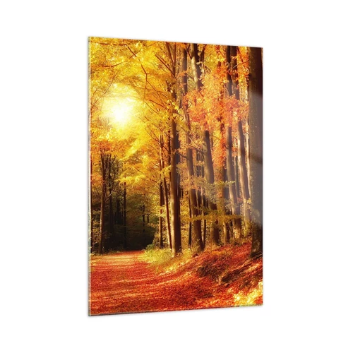 Cuadro sobre vidrio - Impresiones sobre Vidrio - Un otoño dorado en una carretera forestal - 50x70 cm