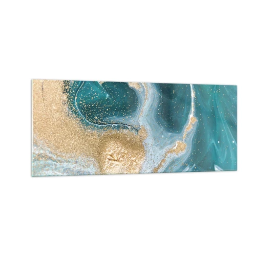Cuadro sobre vidrio - Impresiones sobre Vidrio - Un remolino de oro y turquesa - 100x40 cm