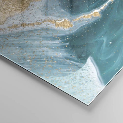 Cuadro sobre vidrio - Impresiones sobre Vidrio - Un remolino de oro y turquesa - 100x40 cm