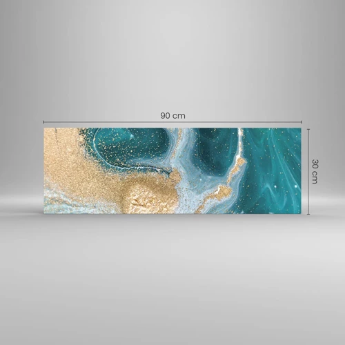 Cuadro sobre vidrio - Impresiones sobre Vidrio - Un remolino de oro y turquesa - 90x30 cm