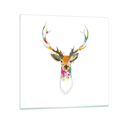 Cuadro sobre vidrio - Impresiones sobre Vidrio - Un suave ciervo bañado en color - 30x30 cm
