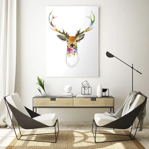 Cuadro sobre vidrio - Impresiones sobre Vidrio - Un suave ciervo bañado en color - 50x70 cm