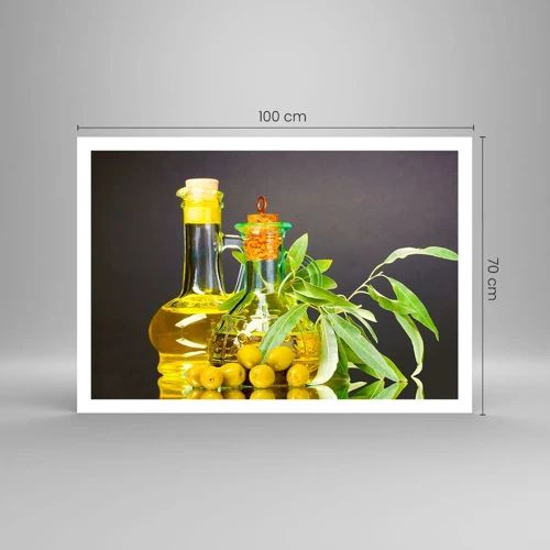 Póster - Bodegón con aceitunas y aceite - 100x70 cm