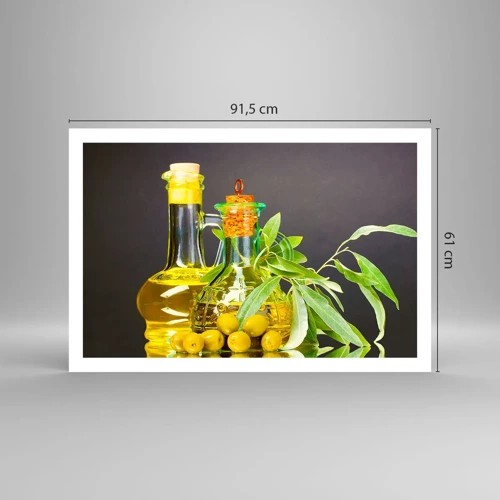 Póster - Bodegón con aceitunas y aceite - 91x61 cm