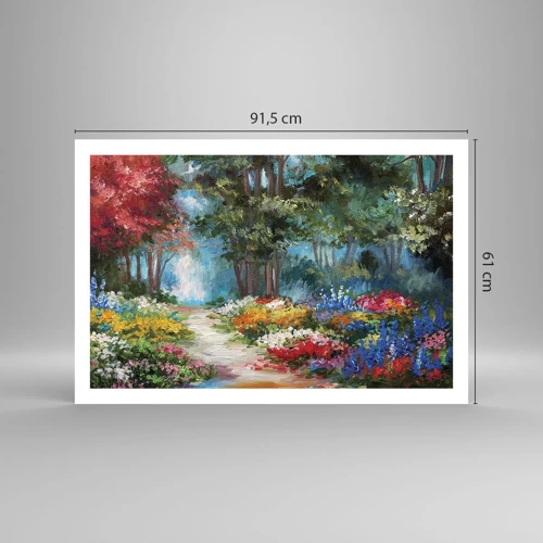 Póster - Jardín forestal, bosque floral - 91x61 cm