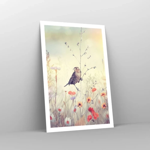 Póster - Retrato de pájaro con prado de fondo - 61x91 cm