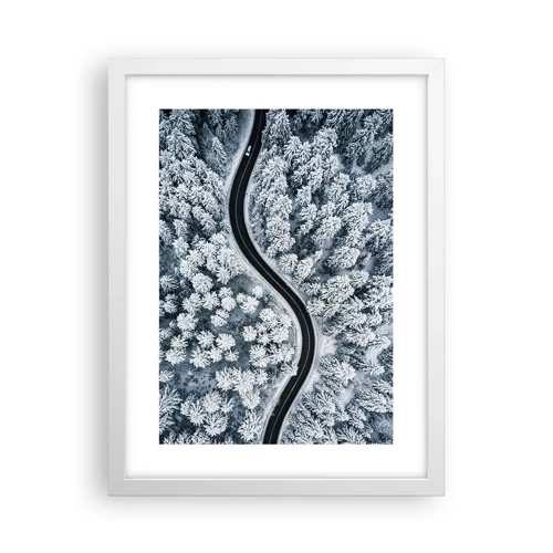 Póster en marco blanco - A través de un bosque invernal - 30x40 cm