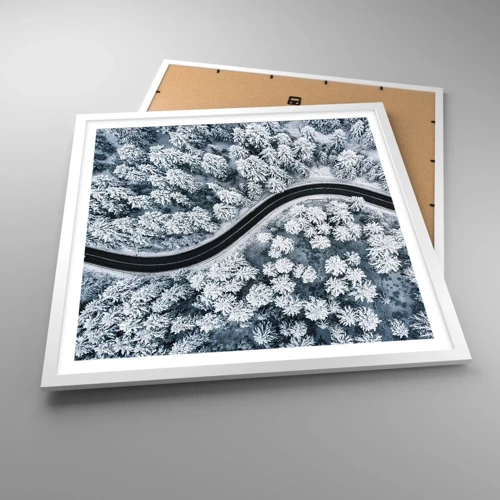 Póster en marco blanco - A través de un bosque invernal - 60x60 cm