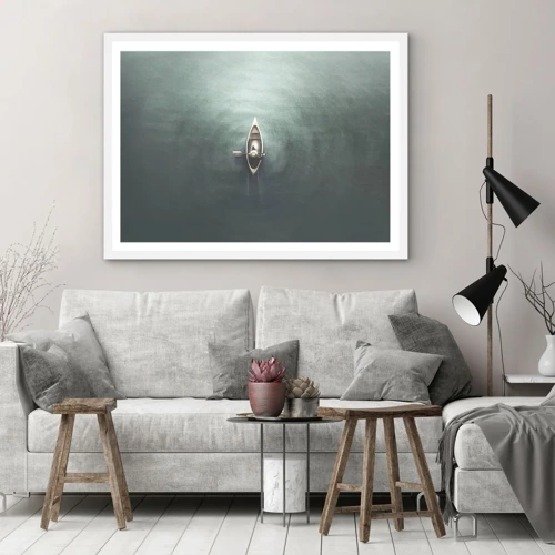 Póster en marco blanco - A través de un lago iluminado por la luna - 70x50 cm