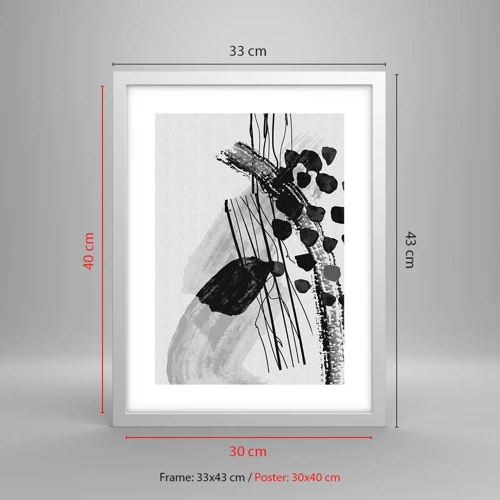 Póster en marco blanco - Abstracción orgánica en blanco y negro - 30x40 cm