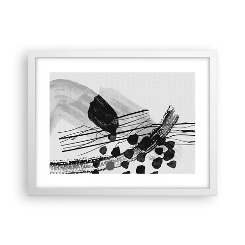 Póster en marco blanco - Abstracción orgánica en blanco y negro - 40x30 cm