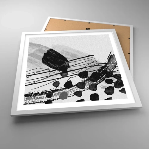 Póster en marco blanco - Abstracción orgánica en blanco y negro - 50x50 cm