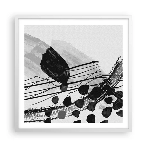 Póster en marco blanco - Abstracción orgánica en blanco y negro - 60x60 cm
