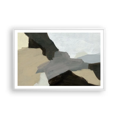 Póster en marco blanco - Abstracción: partes del gris - 91x61 cm