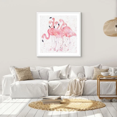 Póster en marco blanco - Asamblea rosa - 40x40 cm