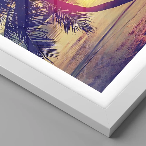 Póster en marco blanco - Atardecer bajo las palmeras - 50x70 cm