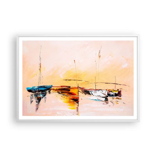 Póster en marco blanco - Atardecer en el puerto deportivo - 100x70 cm