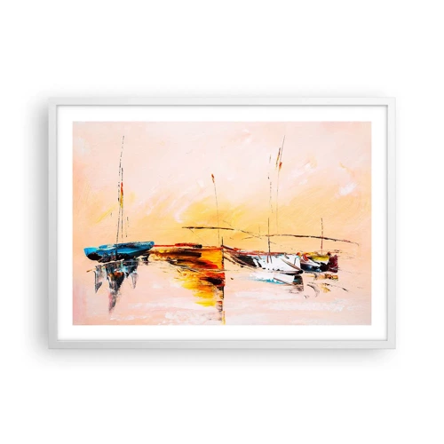 Póster en marco blanco - Atardecer en el puerto deportivo - 70x50 cm