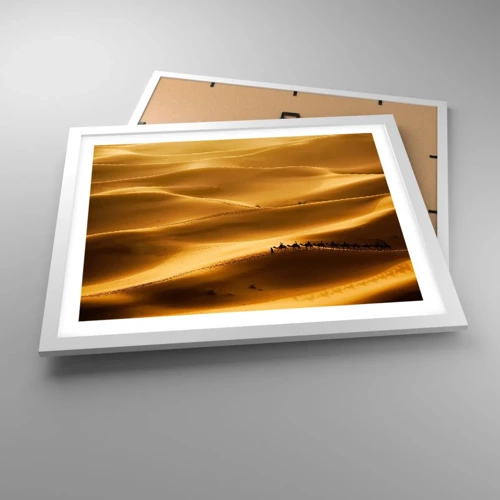 Póster en marco blanco - Caravana sobre las olas del desierto - 50x40 cm