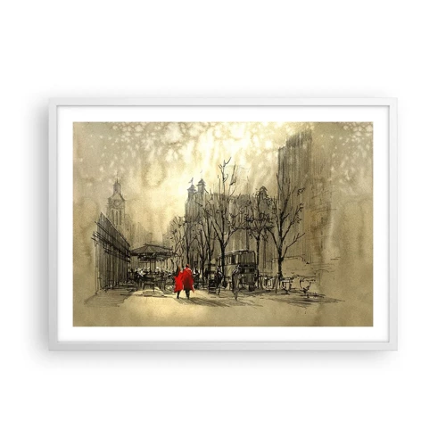 Póster en marco blanco - Cita en la niebla de Londres  - 70x50 cm