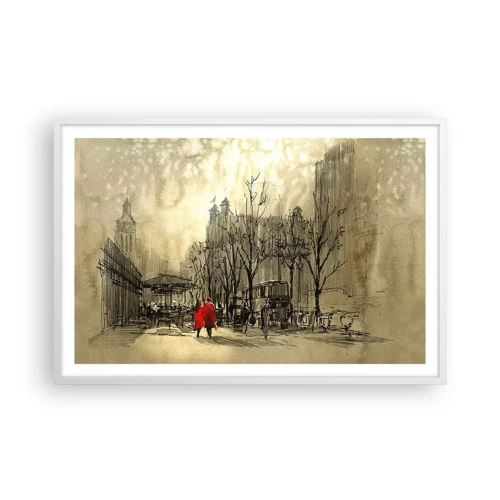 Póster en marco blanco - Cita en la niebla de Londres  - 91x61 cm