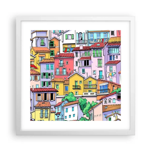 Póster en marco blanco - Ciudad alegre - 40x40 cm