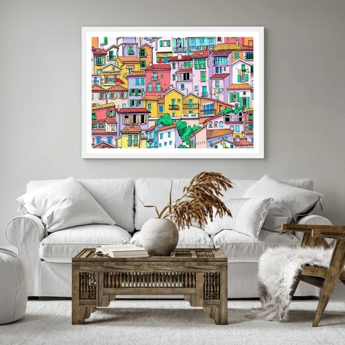 Póster en marco blanco - Ciudad alegre - 40x40 cm