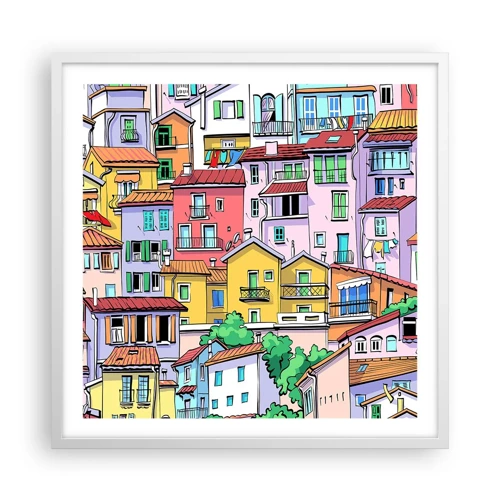 Póster en marco blanco - Ciudad alegre - 60x60 cm