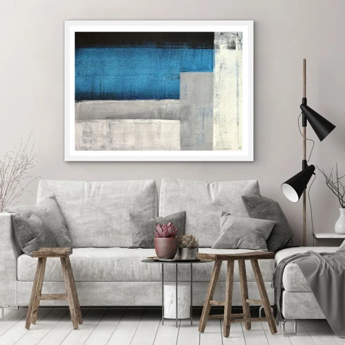 Póster en marco blanco - Composición poética de gris y azul - 100x70 cm