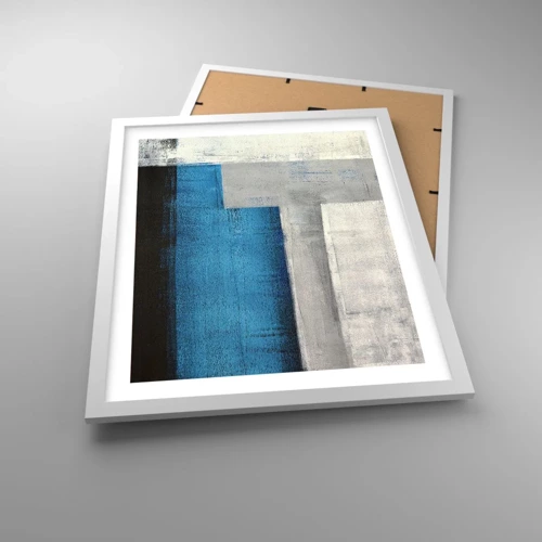 Póster en marco blanco - Composición poética de gris y azul - 40x50 cm
