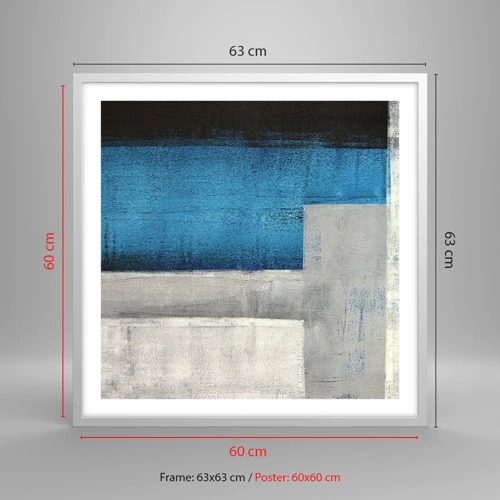 Póster en marco blanco - Composición poética de gris y azul - 60x60 cm