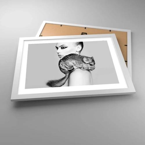 Póster en marco blanco - Dama con chinchilla - 40x30 cm