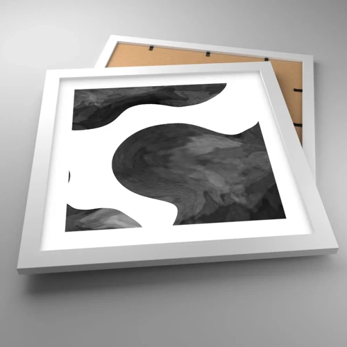 Póster en marco blanco - El blanco fluye sobre el negro - 30x30 cm