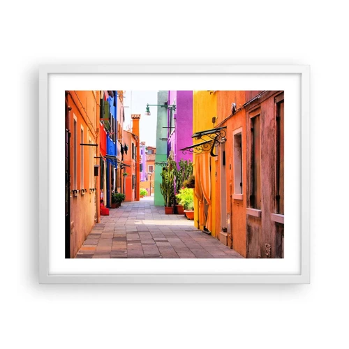 Póster en marco blanco - El callejón arco iris - 50x40 cm