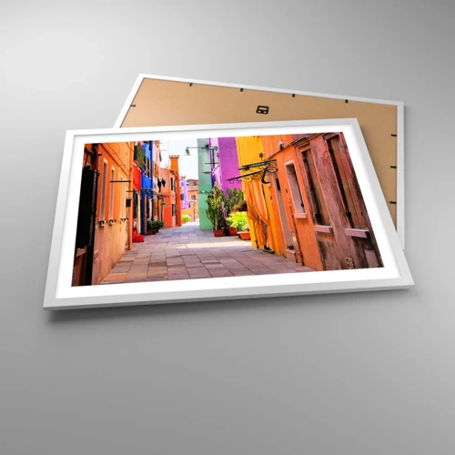 Póster en marco blanco - El callejón arco iris - 70x50 cm