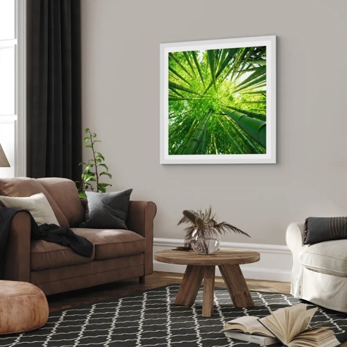 Póster en marco blanco - En un bosquecillo de bambú - 40x40 cm