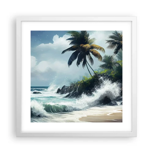 Póster en marco blanco - En una costa tropical - 40x40 cm