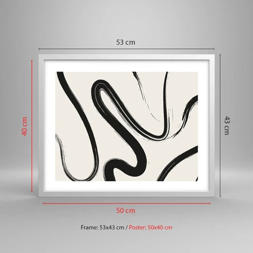 Póster en marco blanco - Fantasía en blanco y negro - 50x40 cm