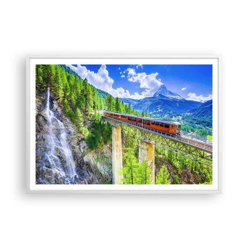 Póster en marco blanco - Ferrocarril a los Alpes - 100x70 cm