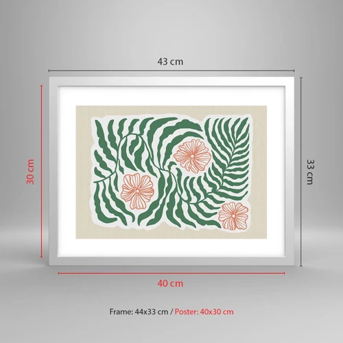 Póster en marco blanco - Florecido en verde - 40x30 cm