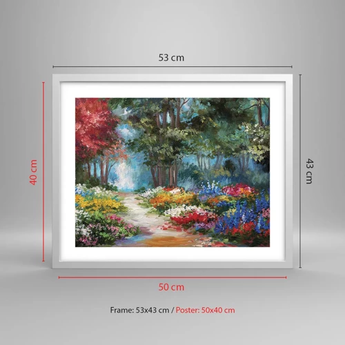 Póster en marco blanco - Jardín forestal, bosque floral - 50x40 cm