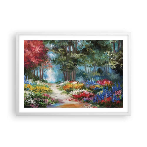 Póster en marco blanco - Jardín forestal, bosque floral - 70x50 cm
