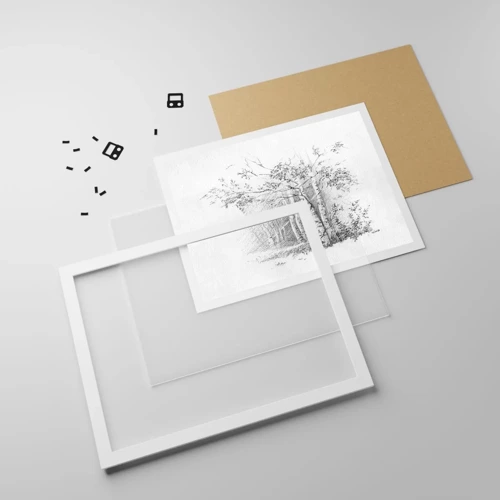 Póster en marco blanco - La luz de un bosque de abedules - 100x70 cm