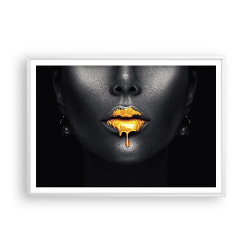 Póster en marco blanco - Labios de oro - 100x70 cm