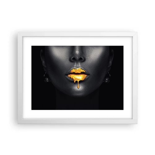 Póster en marco blanco - Labios de oro - 40x30 cm