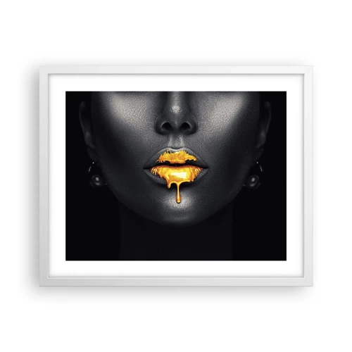 Póster en marco blanco - Labios de oro - 50x40 cm