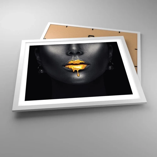 Póster en marco blanco - Labios de oro - 50x40 cm