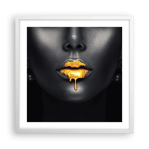 Póster en marco blanco - Labios de oro - 50x50 cm