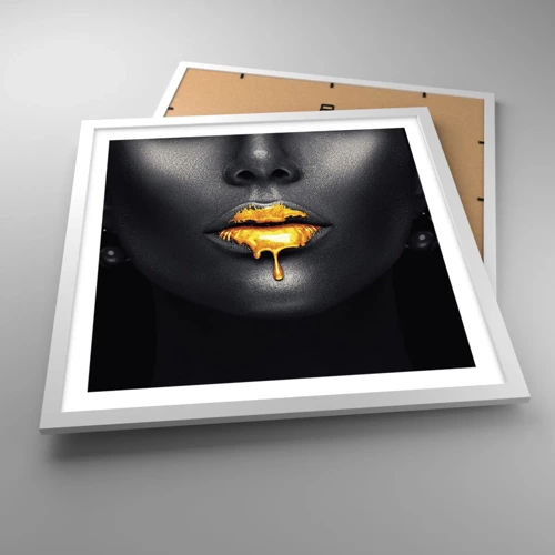 Póster en marco blanco - Labios de oro - 50x50 cm